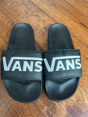 Vans Black Slides with Silver Logo Band